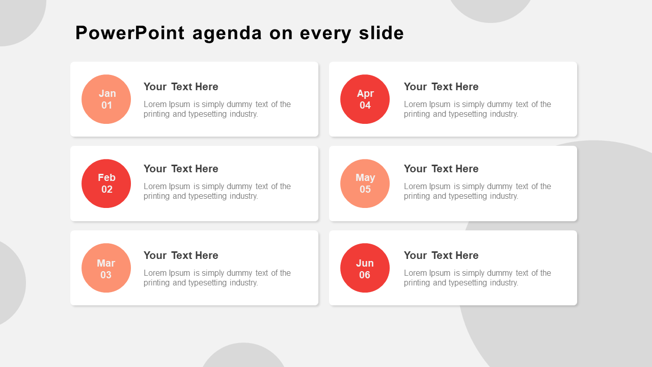 powerpoint agenda on every slide-red